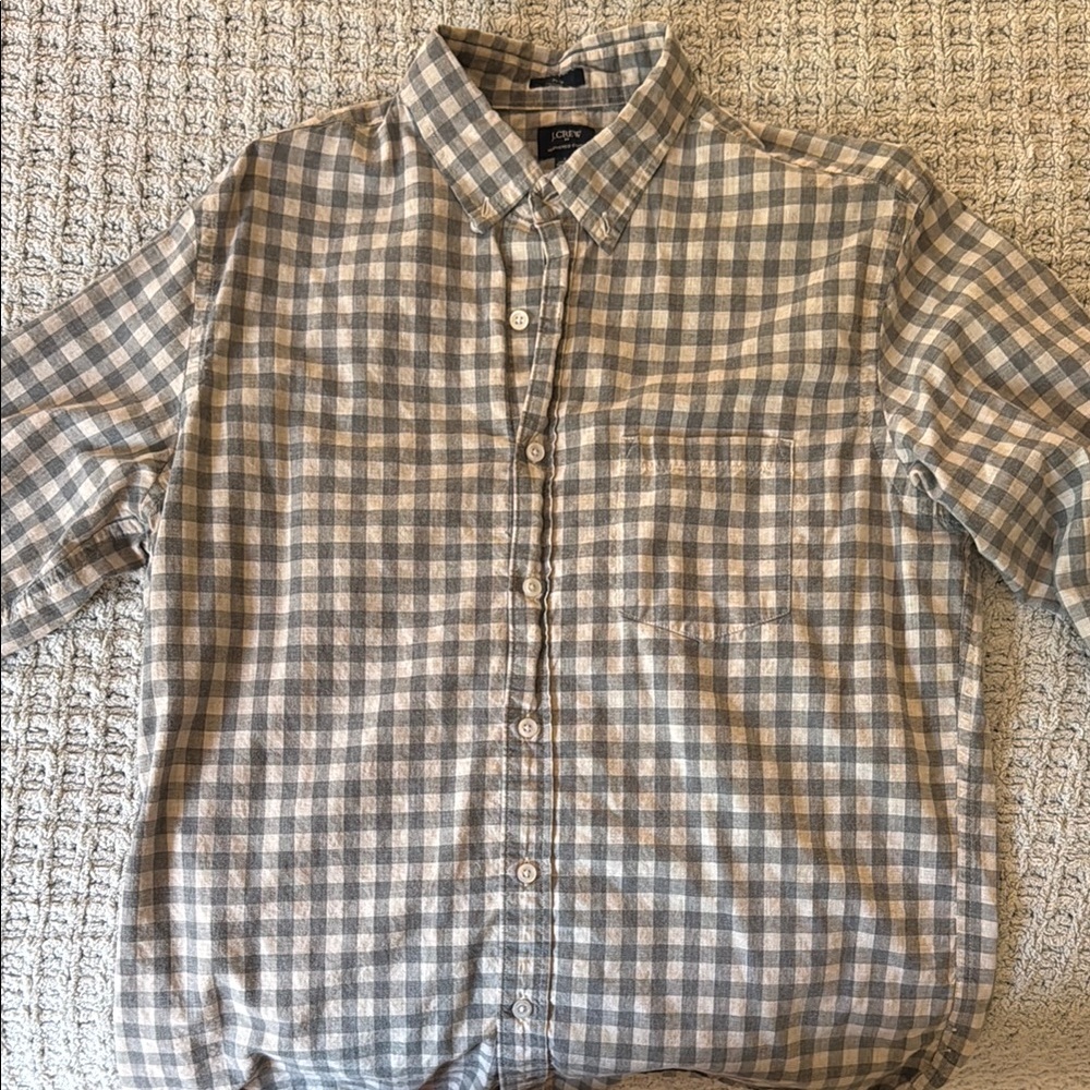 J. Crew Grey and White Casual Button Down Shirt